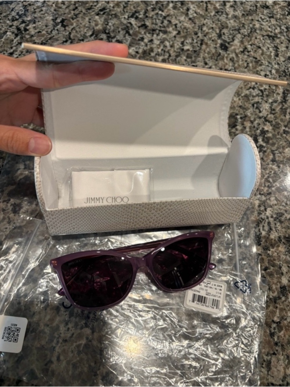 Jimmy Choo Purple Sunglasses with White Textured Case NWT